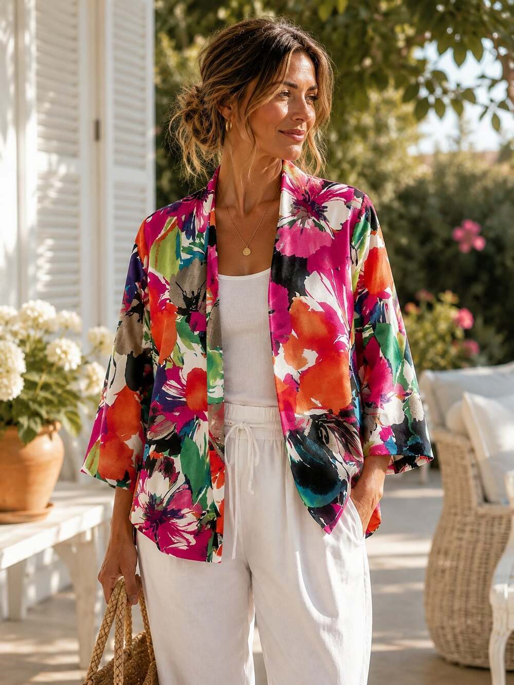 Kasper Floral Open Front Jacket Blazer Size 14 Bright Multicolor Career Chic